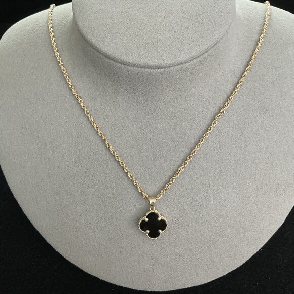 Beautiful Solid 14k Gold Diamond Cut Rope Chain 18in & 10k Clover DOUBLE SIDED - Picture 1 of 16